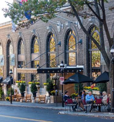 Exterior with outdoor dining at the Historic Hotel Bethlehem