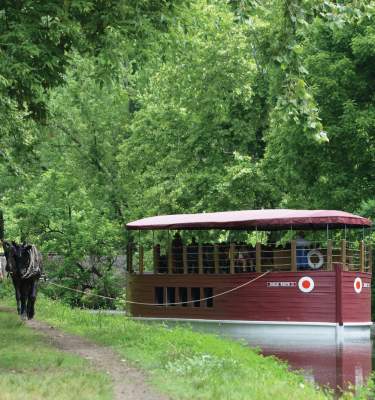 The 110-passenger Josiah White II canal boat along the Lehigh Canal at National Canal Museum in Easton, Pa.