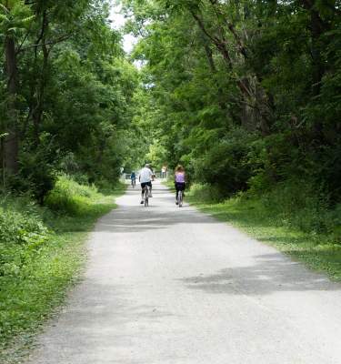 Bike riders along the Saucon Rail Trail in Hellertown, PA