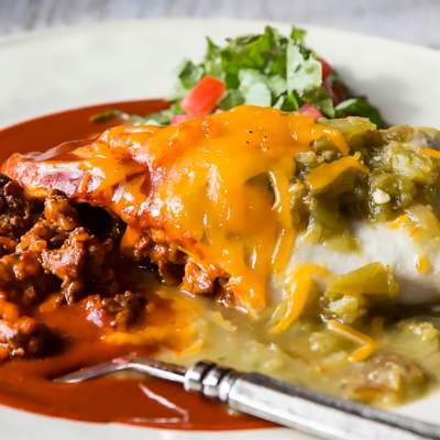 Christmas in New Mexico: enchiladas with half green sauce, and half red sauce.