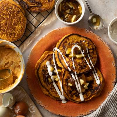 Savory Pumpkin and Apple Griddle Cakes with Chutney and Crème Fraîche