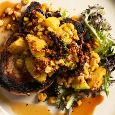 Pork Chops with Chorizo Calabacitas