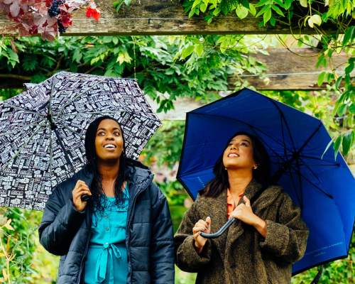 Two ladies with umbrellas