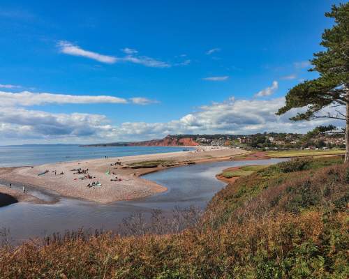 budleigh salterton sea view from pebble heats