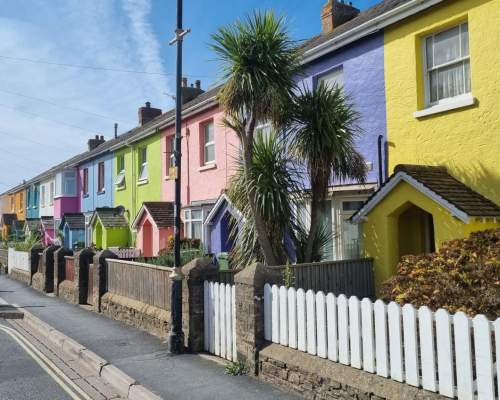 A street of colourful house at Westward Ho!