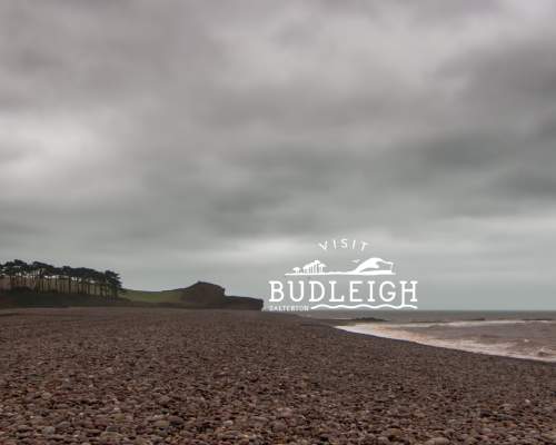 grey skies over budleigh beach