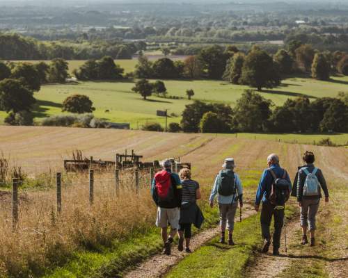 A group of people walking in the Yorkshire Wolds
