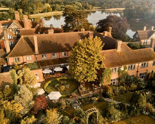 Drone shot of The Montagu Arms garden
