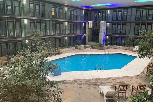 Studio 6 Amarillo West indoor heated pool with rooms overlooking pool