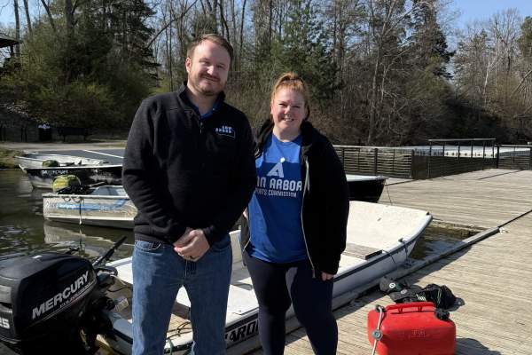 Christine and Zach on the dock at Ford Lake