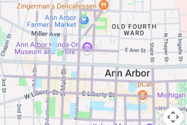 Screenshot of map of parking options in Ann Arbor