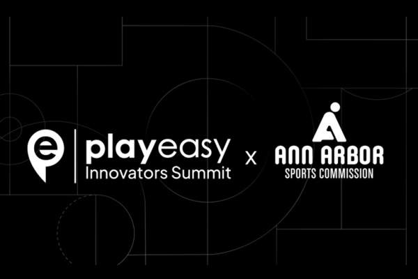 Black logo reads: playeasy innovators summit x ann arbor sport commission