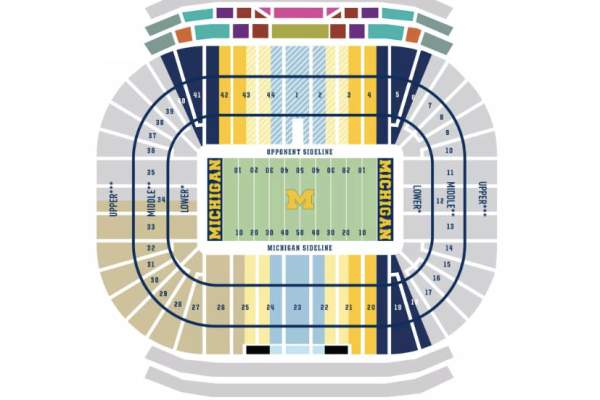 Illustration of Michigan Stadium with seating sections for ticket buyers