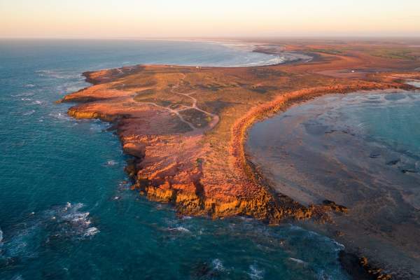 Aerial view of the coastline and the camping area at Cape Keraudren on the Pilbara Coast