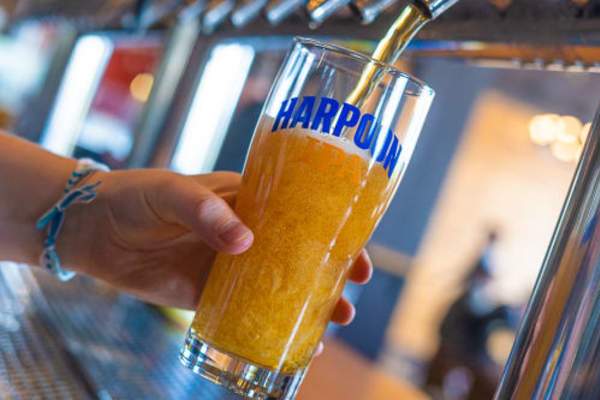 Drink being poured at Harpoon Brewery