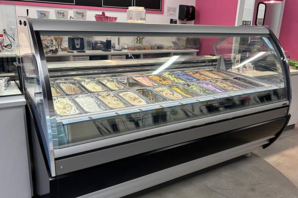 Case Display with 24 flavors of Ice Cream at Chapel Chill Ice Cream