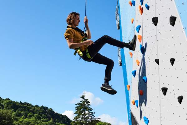 View of a climber on a rock wall