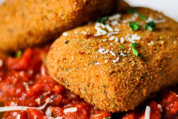 A gourmet appetizer of fried cheese is served on marinara sauce at the Boiling Springs Tavern.