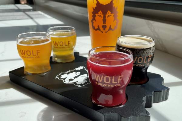 Beer flight at Wolf Brewing Co.