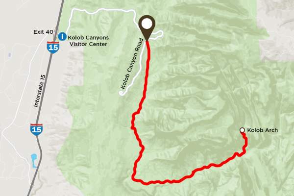 Map showing the trail to Kolob Arch