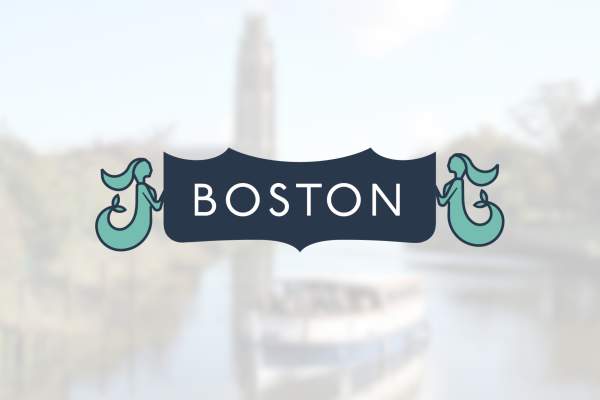 The Discover Boston logo overlaying a blurred image of Boston Stump.
