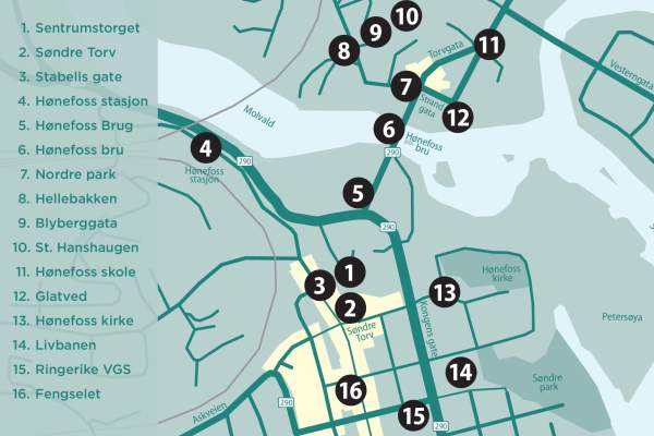 Kulturrunden på Hønefoss - kart