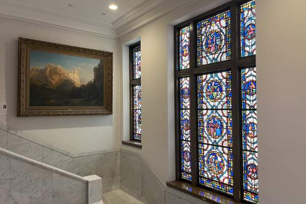 Artwork and stained glass at the museum
