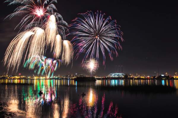 July 4th Fireworks at Night in Providence, RI