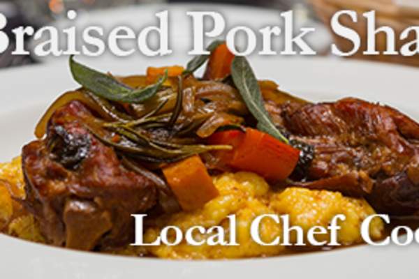 Cider Braised Pork Shank with Creamy Corn Pudding