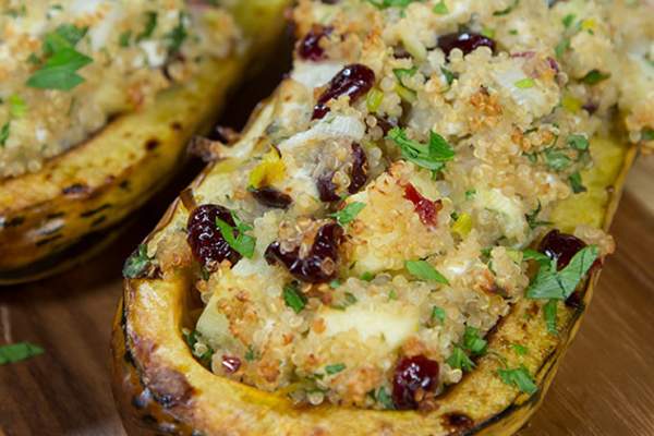 Quinoa, Apple & Leek Stuffed Delicata Squash