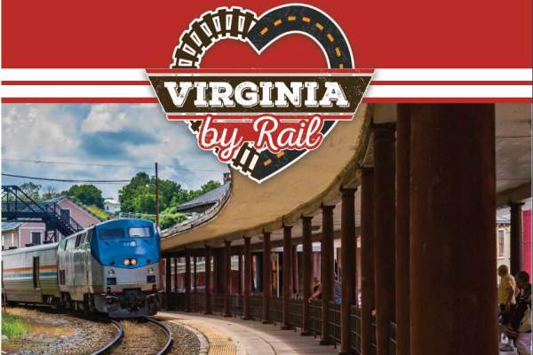 Virginia By Rail logo of a train arriving at a train platform