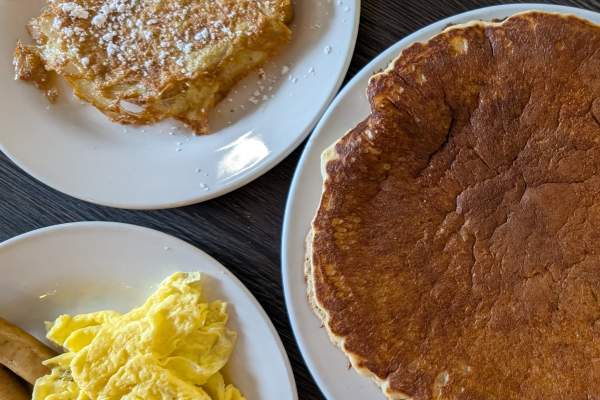 Pancake, French Toast and eggs and sausage