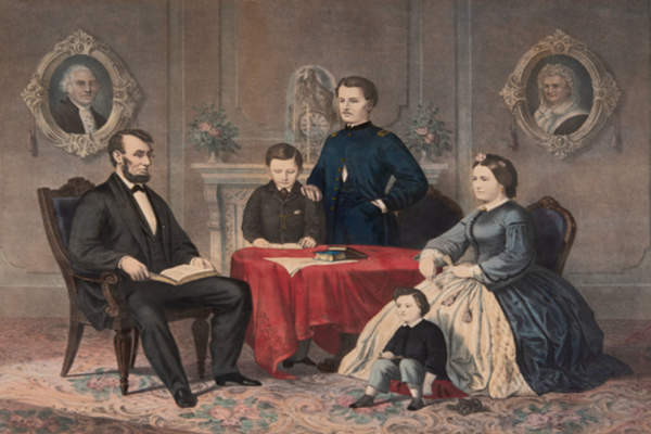 Photo of Abraham Lincoln's family in their home. The Lincolns at Home exhibit runs through 12/31/2026 at the Allen County Public Library Rolland Center for Lincoln Research in Fort Wayne, Indiana.