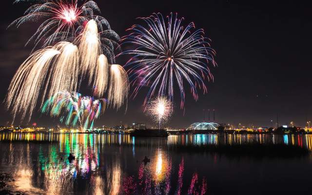 July 4th Fireworks at Night in Providence, RI