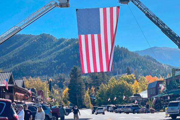 American flag hung over Grand Ave. for the constitution week parade