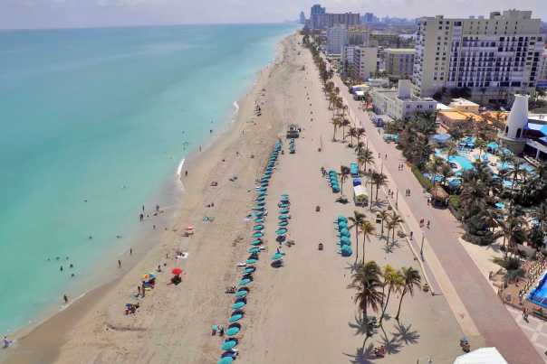 south aerial view of hollywood beach florida