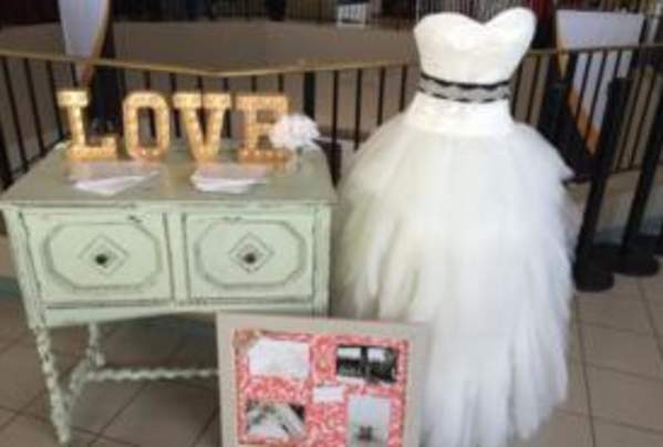 Wedding dress on display.