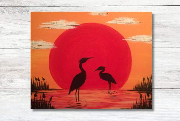 Blue Herons and the Red Sun Paint and Sip Event