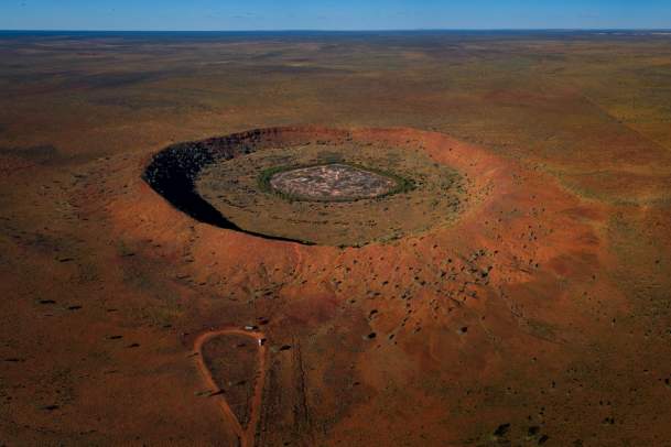 Aerial view of the meteorite impact crater at Wolfe Creek Crater National Park