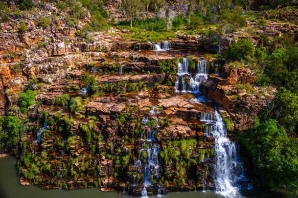 A stunning cascading waterfall at King Cascade in Prince Regent National Park on the Kimberley Coast