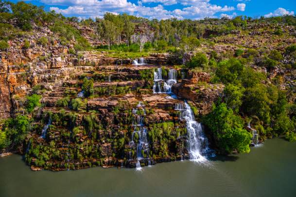 Water flowing down the stepped waterfalls at the King Cascades on the Kimberley Coast