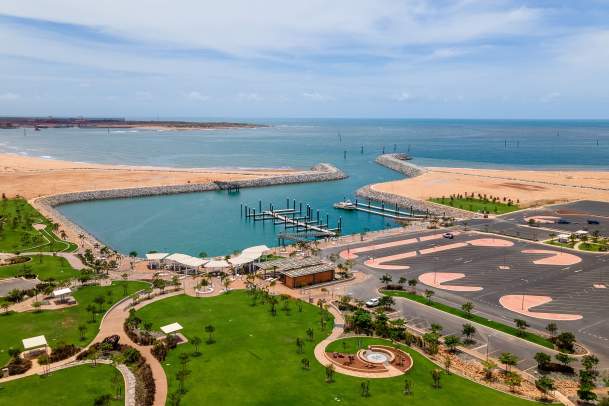 Aerial view of the Spoilbank Marina recreation area in Port Hedland