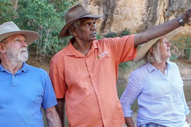 Denise and Michael on tour with Dillon Andrews at Windjana Gorge in the Kimberley region of Western Australia
