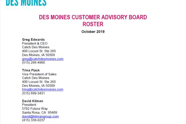 Des Moines Advisory Board Host Roster