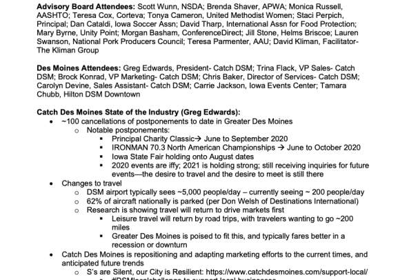 Catch Des Moines - May 2020 Customer Advisory Board Minutes