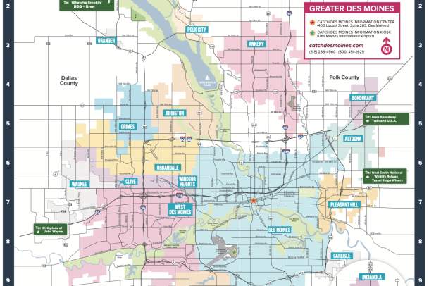 Greater Des Moines map with cities and attractions