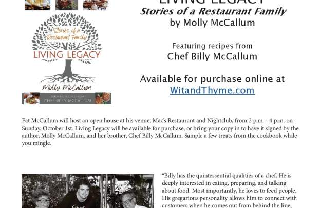 "Living Legacy" Book Signing at Mac's Restaurant and Nightclub