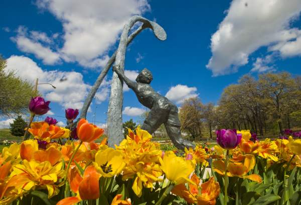 Public Art at Hafer Park with Tulips