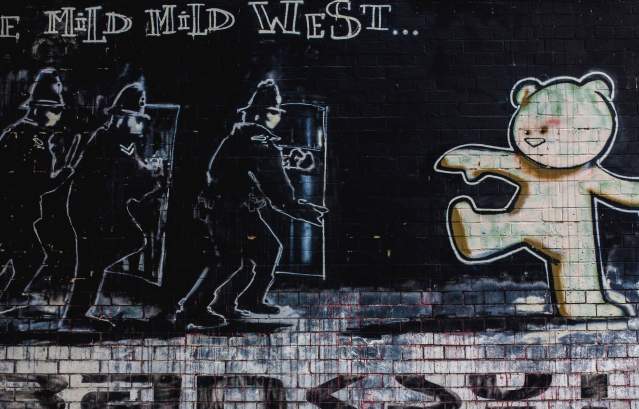 Banksy's Mild Mild West mural in Stokes Croft, Bristol - credit Morgane Bigault