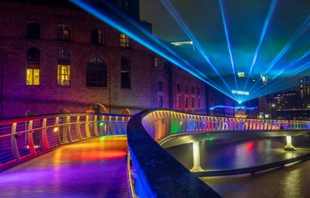 A view of Castle Bridge on Finzels Reach during the Bristol Light Festival